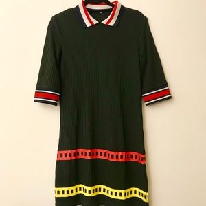 Forest Green color banded ribbed dress